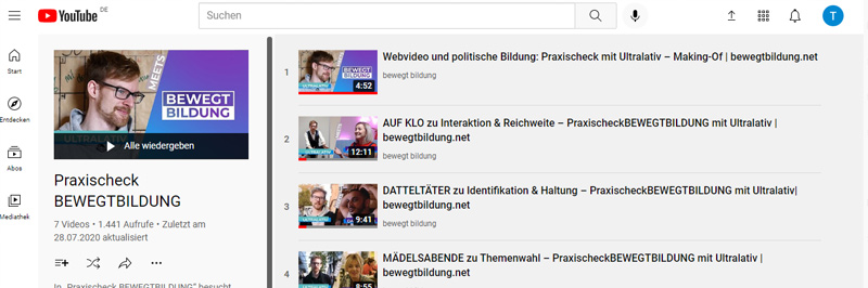 Screenshot der YouTube-Playlist 