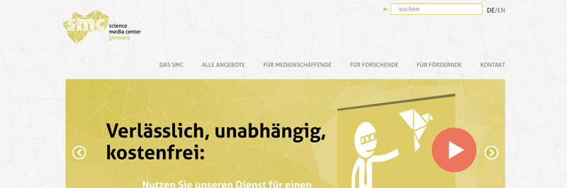 Screenshot der Website des Science Media Centers Germany 