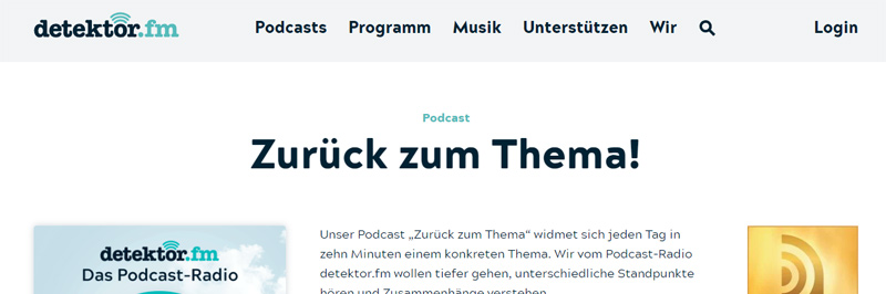 Screenshot der Website des Podcasts 