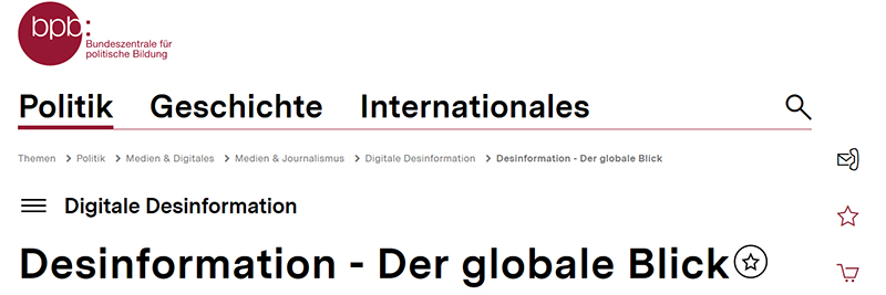 Screenshot des BpB-Website zum Thema Desinformation 