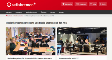 Screenshot der Website von Radio Bremen: Medienkompetenzangebote