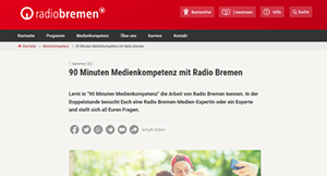 Screenshot der Website von Radio Bremen: 90 Minuten Medienkompetenz