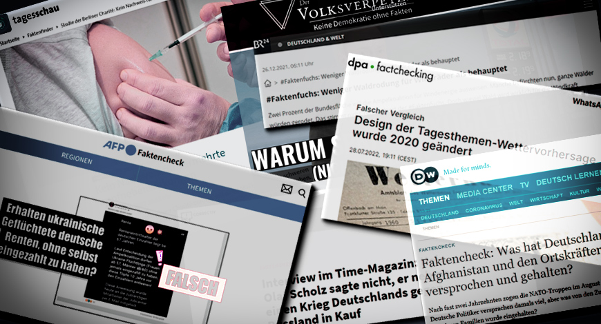 Screenshots der in diesem Artikel besprochenen Faktenchecks; Montage: Grimme-Institut