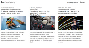 Screenshot der Website der dpa-Faktenchecks