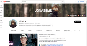 Screenshot des YouTube-Kanals von Jonas Ems