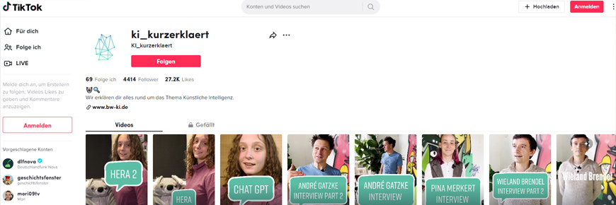 Screenshot der TikTok-Website zum Kanal ki_kurzerklaert