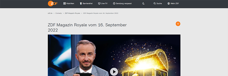 Screenshot der Website zum Magazin ZDF Magazin Royale